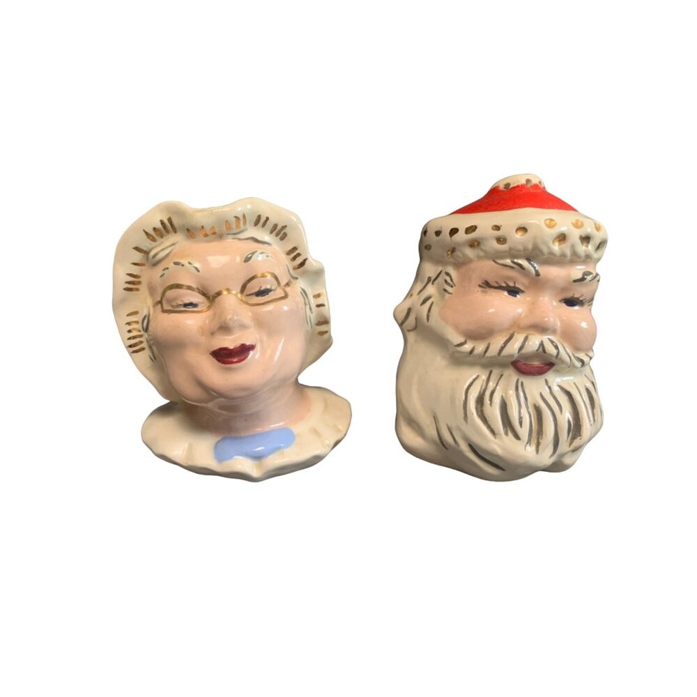 Vintage Ceramic Santa & Mrs. Claus Salt & Pepper Shakers Set